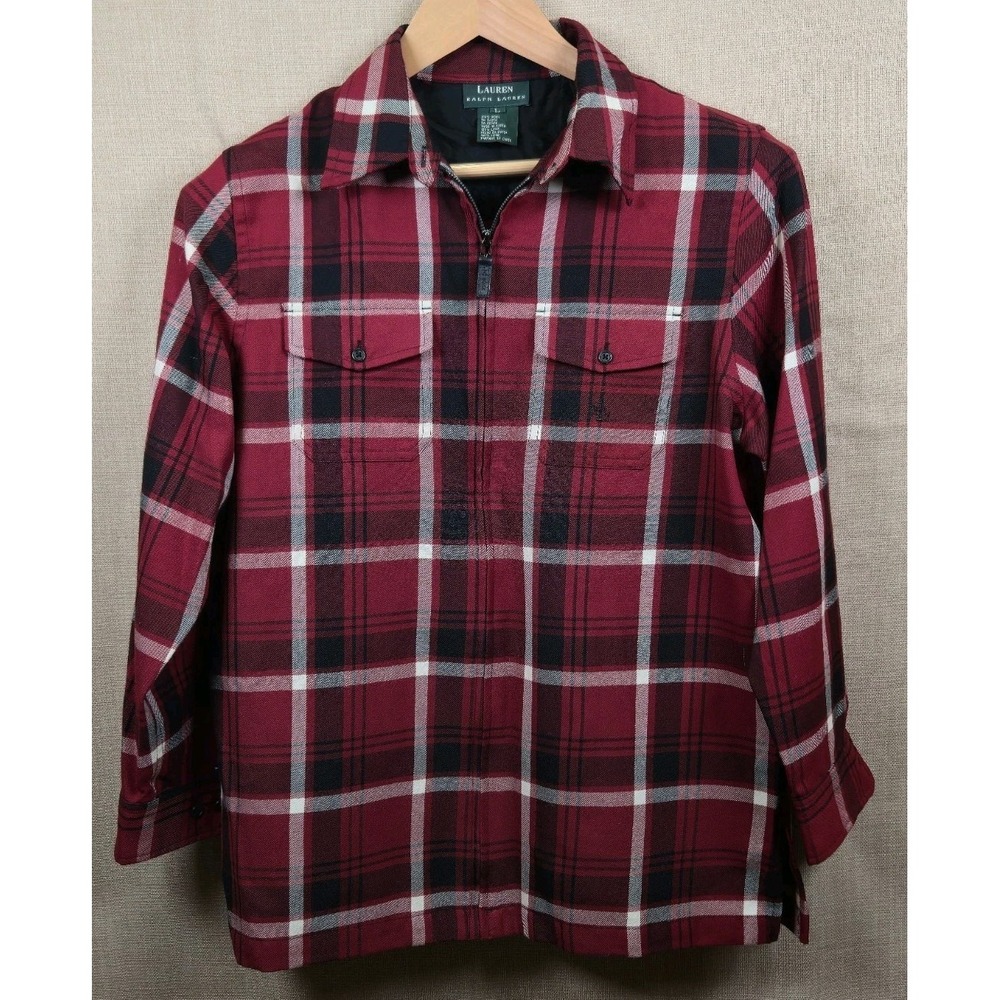 Lauren Ralph Lauren Wool Shirt Jacket Full Zip Long Sleeve Red Women Size Large